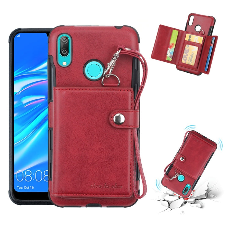 For Huawei Y7 (2019) Shockproof PC + TPU Protective Case, with Card Slots & Wallet & Photo Frame & Lanyard