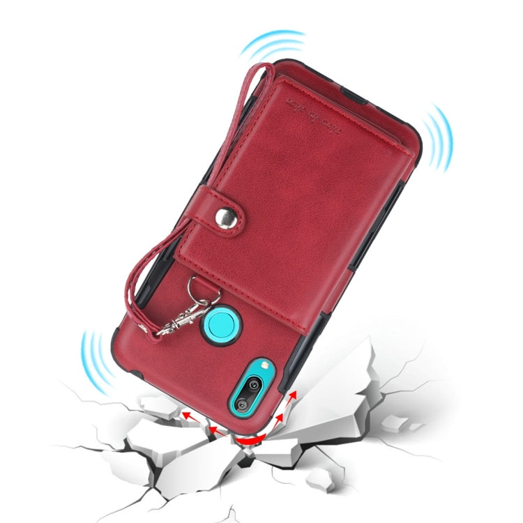 For Huawei Y7 (2019) Shockproof PC + TPU Protective Case, with Card Slots & Wallet & Photo Frame & Lanyard