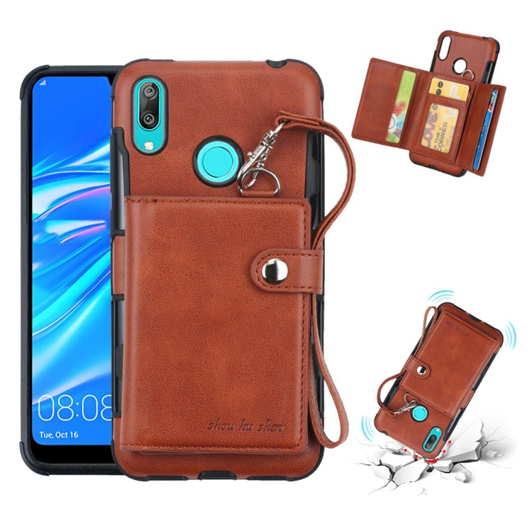 For Huawei Y7 (2019) Shockproof PC + TPU Protective Case, with Card Slots & Wallet & Photo Frame & Lanyard