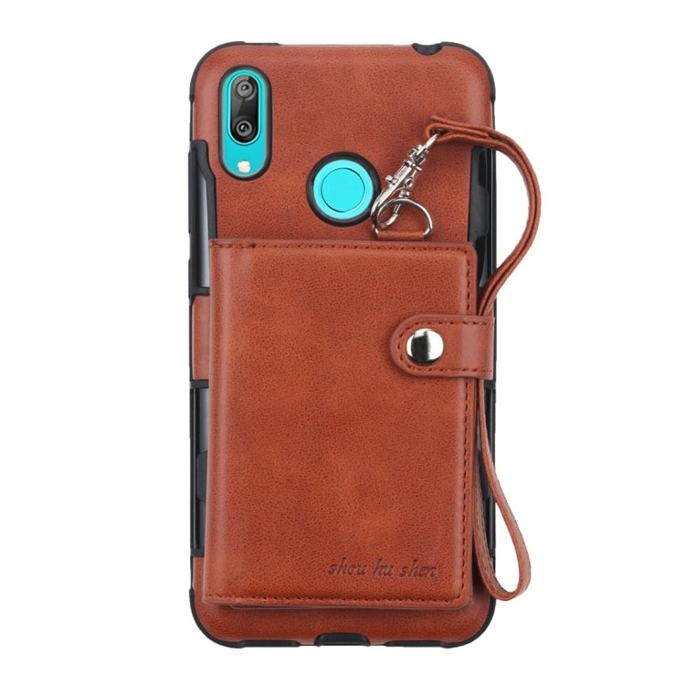 For Huawei Y7 (2019) Shockproof PC + TPU Protective Case, with Card Slots & Wallet & Photo Frame & Lanyard