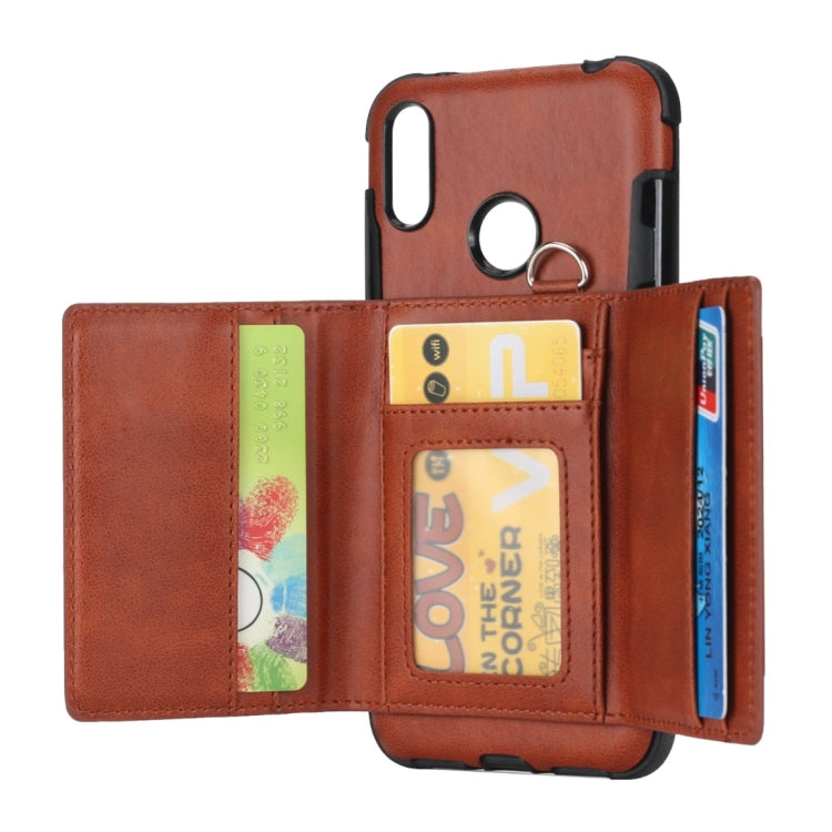 For Huawei Y7 (2019) Shockproof PC + TPU Protective Case, with Card Slots & Wallet & Photo Frame & Lanyard