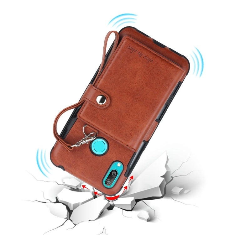 For Huawei Y7 (2019) Shockproof PC + TPU Protective Case, with Card Slots & Wallet & Photo Frame & Lanyard