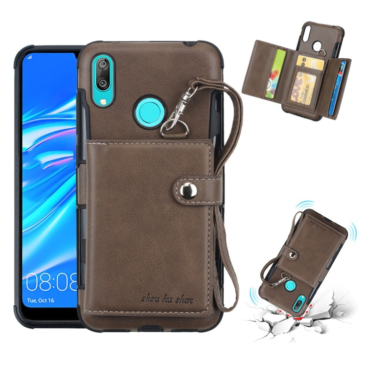 For Huawei Y7 (2019) Shockproof PC + TPU Protective Case, with Card Slots & Wallet & Photo Frame & Lanyard