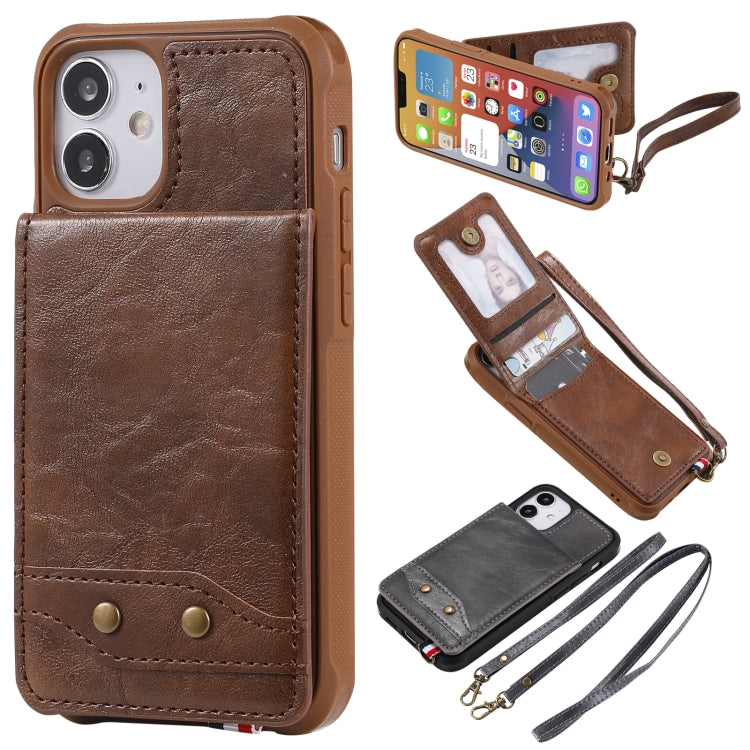 For iPhone 12 mini Vertical Flip Wallet Shockproof Back Cover Protective Case with Holder & Card Slots & Lanyard & Photos Frames