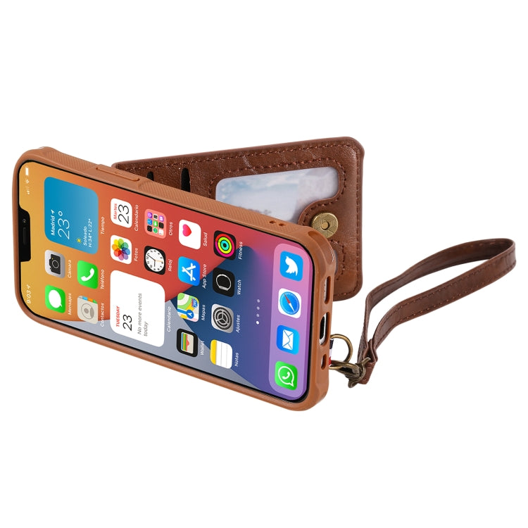 For iPhone 12 mini Vertical Flip Wallet Shockproof Back Cover Protective Case with Holder & Card Slots & Lanyard & Photos Frames