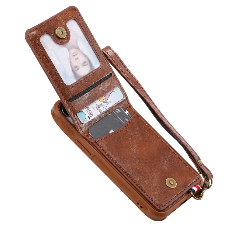 For iPhone 12 mini Vertical Flip Wallet Shockproof Back Cover Protective Case with Holder & Card Slots & Lanyard & Photos Frames