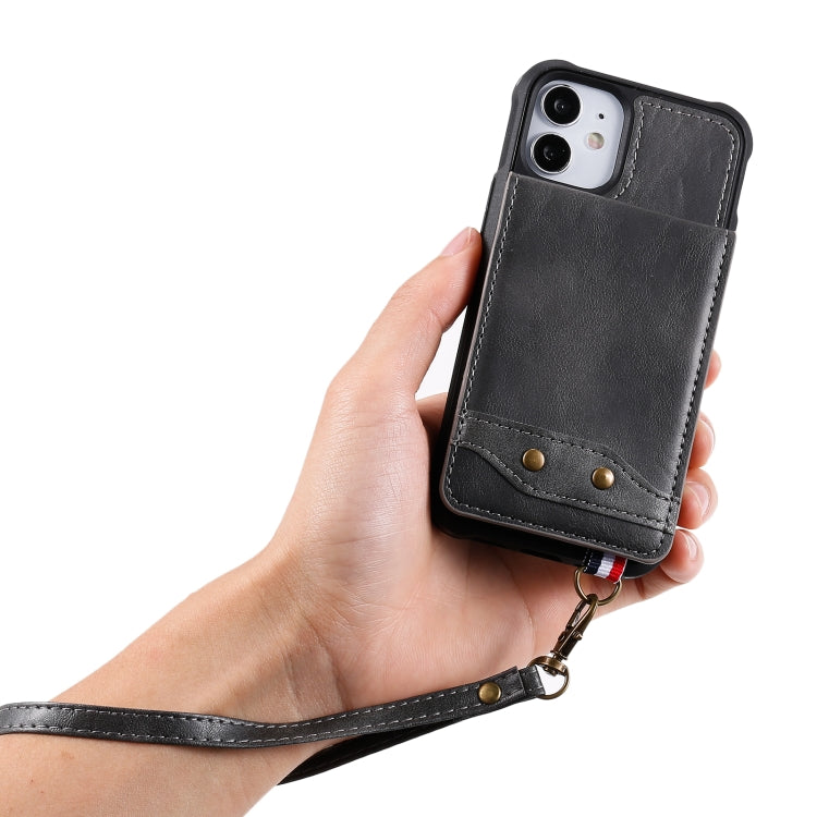 For iPhone 12 mini Vertical Flip Wallet Shockproof Back Cover Protective Case with Holder & Card Slots & Lanyard & Photos Frames