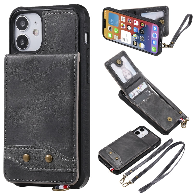 For iPhone 12 mini Vertical Flip Wallet Shockproof Back Cover Protective Case with Holder & Card Slots & Lanyard & Photos Frames