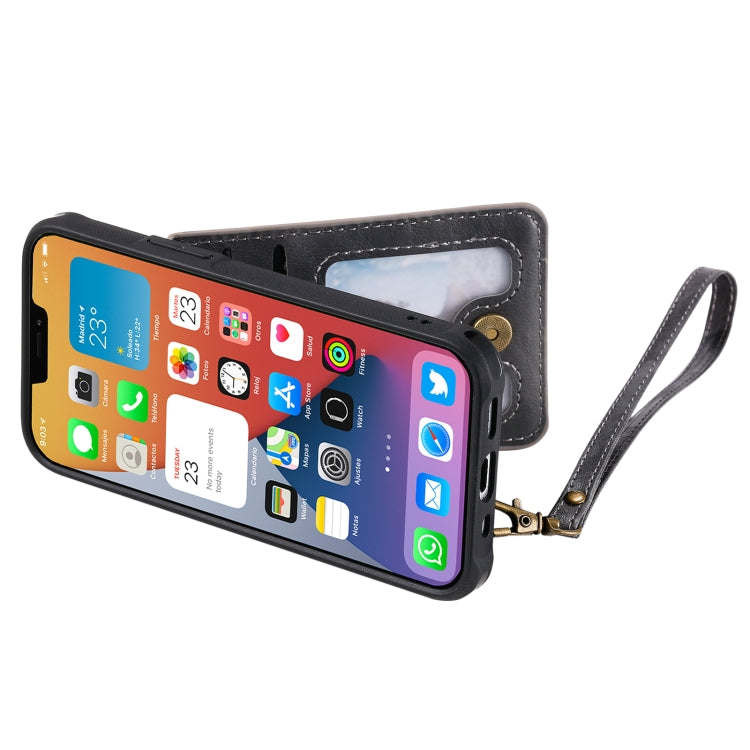 For iPhone 12 mini Vertical Flip Wallet Shockproof Back Cover Protective Case with Holder & Card Slots & Lanyard & Photos Frames