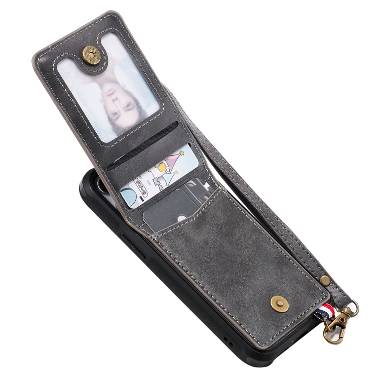 For iPhone 12 mini Vertical Flip Wallet Shockproof Back Cover Protective Case with Holder & Card Slots & Lanyard & Photos Frames