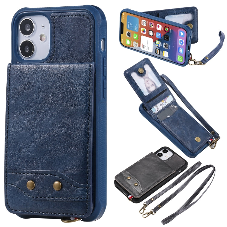 For iPhone 12 mini Vertical Flip Wallet Shockproof Back Cover Protective Case with Holder & Card Slots & Lanyard & Photos Frames