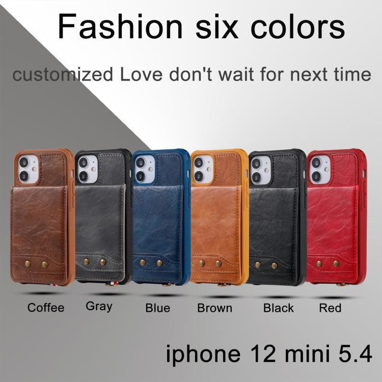 For iPhone 12 mini Vertical Flip Wallet Shockproof Back Cover Protective Case with Holder & Card Slots & Lanyard & Photos Frames