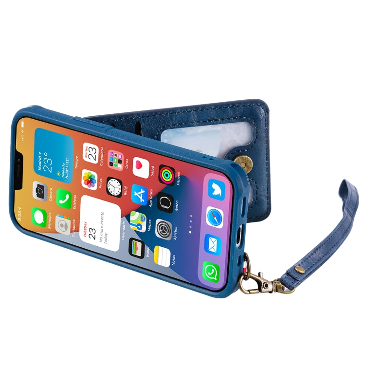 For iPhone 12 mini Vertical Flip Wallet Shockproof Back Cover Protective Case with Holder & Card Slots & Lanyard & Photos Frames
