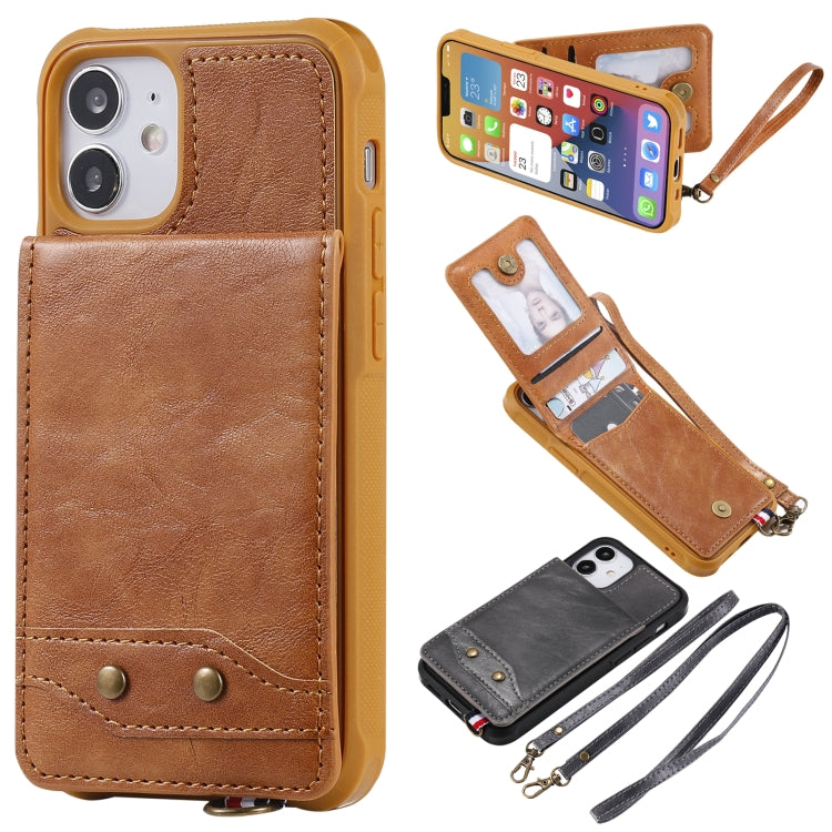 For iPhone 12 mini Vertical Flip Wallet Shockproof Back Cover Protective Case with Holder & Card Slots & Lanyard & Photos Frames