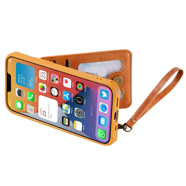 For iPhone 12 mini Vertical Flip Wallet Shockproof Back Cover Protective Case with Holder & Card Slots & Lanyard & Photos Frames