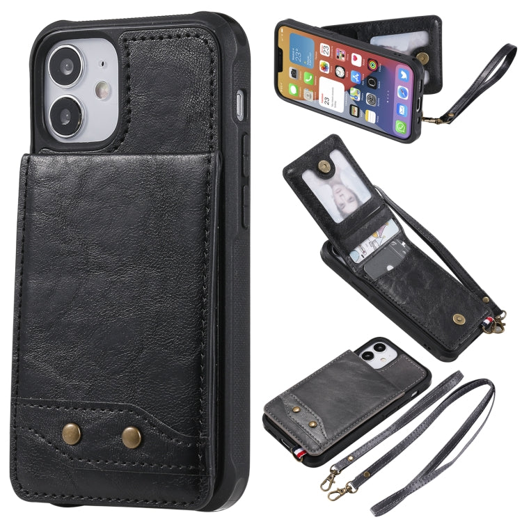For iPhone 12 mini Vertical Flip Wallet Shockproof Back Cover Protective Case with Holder & Card Slots & Lanyard & Photos Frames