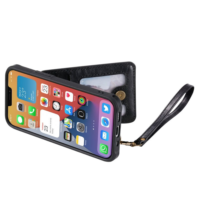 For iPhone 12 mini Vertical Flip Wallet Shockproof Back Cover Protective Case with Holder & Card Slots & Lanyard & Photos Frames