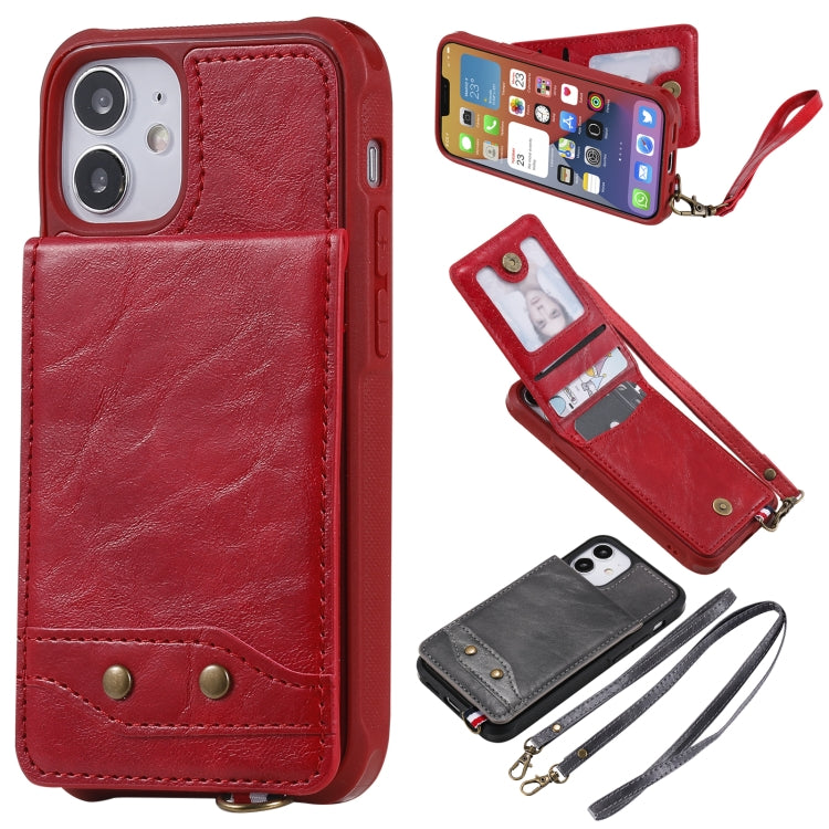 For iPhone 12 mini Vertical Flip Wallet Shockproof Back Cover Protective Case with Holder & Card Slots & Lanyard & Photos Frames