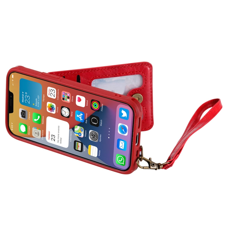 For iPhone 12 mini Vertical Flip Wallet Shockproof Back Cover Protective Case with Holder & Card Slots & Lanyard & Photos Frames