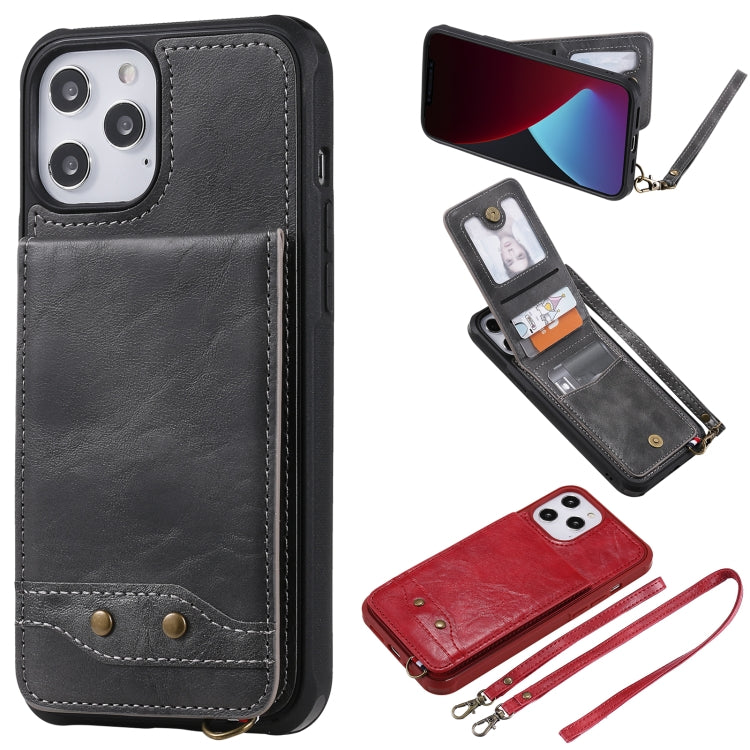 For iPhone 12 Pro Max Vertical Flip Wallet Shockproof Back Cover Protective Case with Holder & Card Slots & Lanyard & Photos Frames
