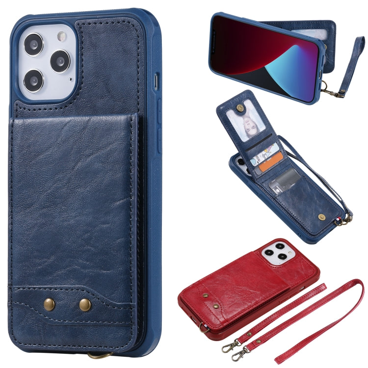 For iPhone 12 Pro Max Vertical Flip Wallet Shockproof Back Cover Protective Case with Holder & Card Slots & Lanyard & Photos Frames