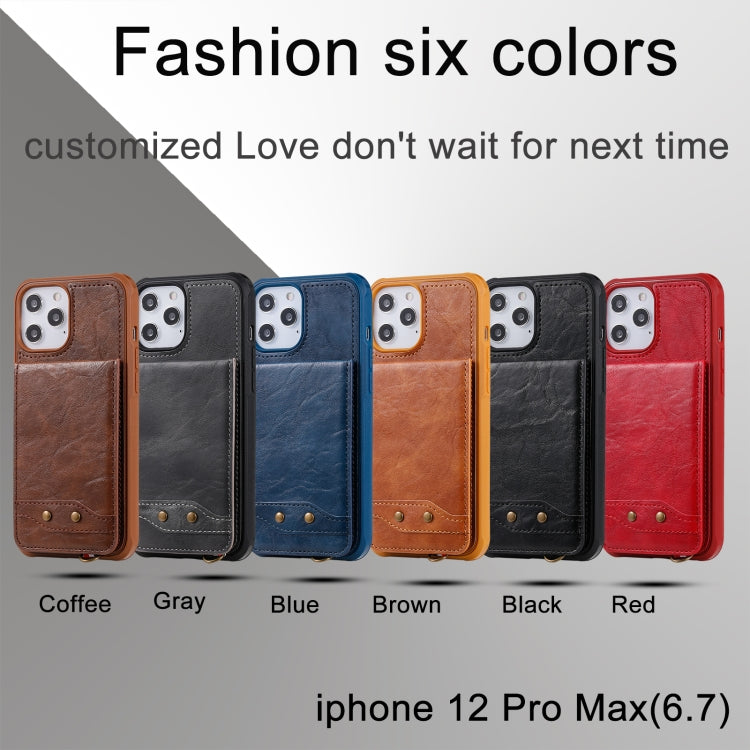 For iPhone 12 Pro Max Vertical Flip Wallet Shockproof Back Cover Protective Case with Holder & Card Slots & Lanyard & Photos Frames