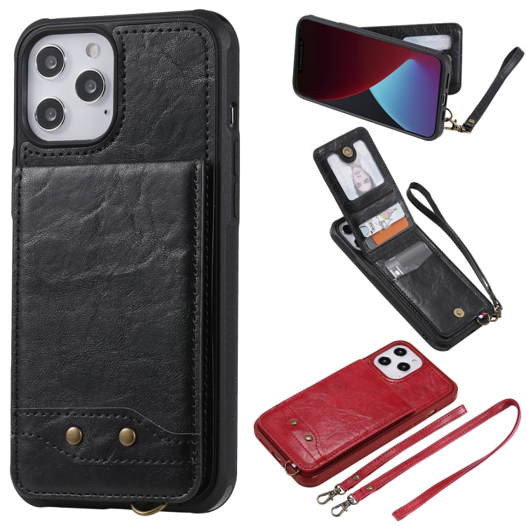 For iPhone 12 Pro Max Vertical Flip Wallet Shockproof Back Cover Protective Case with Holder & Card Slots & Lanyard & Photos Frames