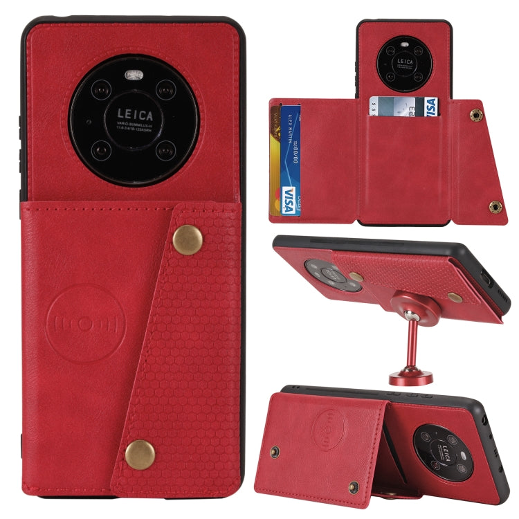 For Huawei Mate 40 Double Buckle PU + TPU Shockproof Magnetic Protective Case with Card Slot & Holder