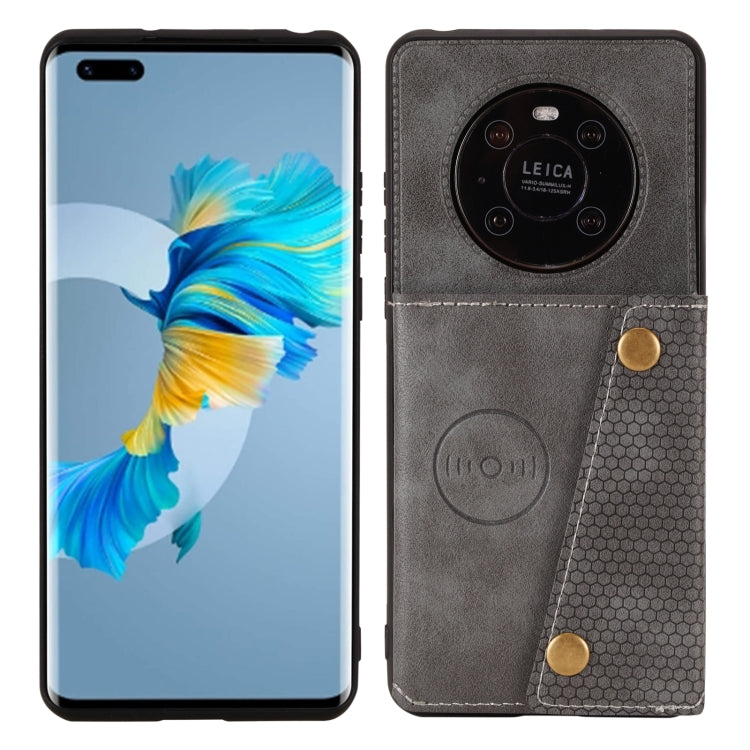 For Huawei Mate 40 Pro Double Buckle PU + TPU Shockproof Magnetic Protective Case with Card Slot & Holder