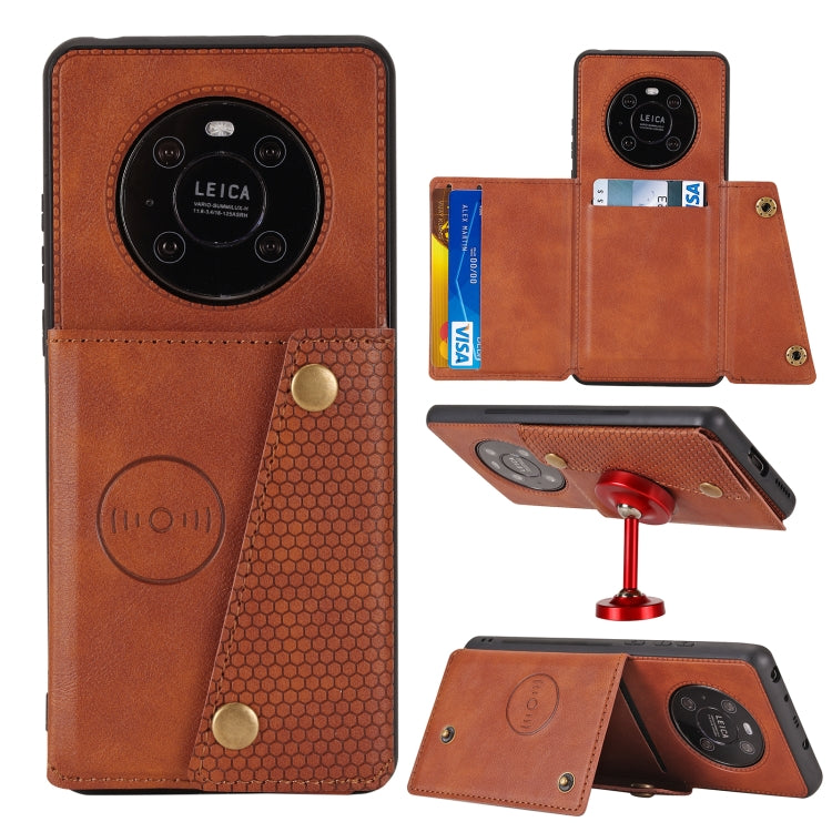 For Huawei Mate 40 Pro Double Buckle PU + TPU Shockproof Magnetic Protective Case with Card Slot & Holder