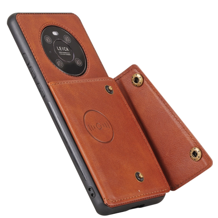 For Huawei Mate 40 Pro Double Buckle PU + TPU Shockproof Magnetic Protective Case with Card Slot & Holder