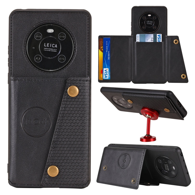 For Huawei Mate 40 Pro Double Buckle PU + TPU Shockproof Magnetic Protective Case with Card Slot & Holder