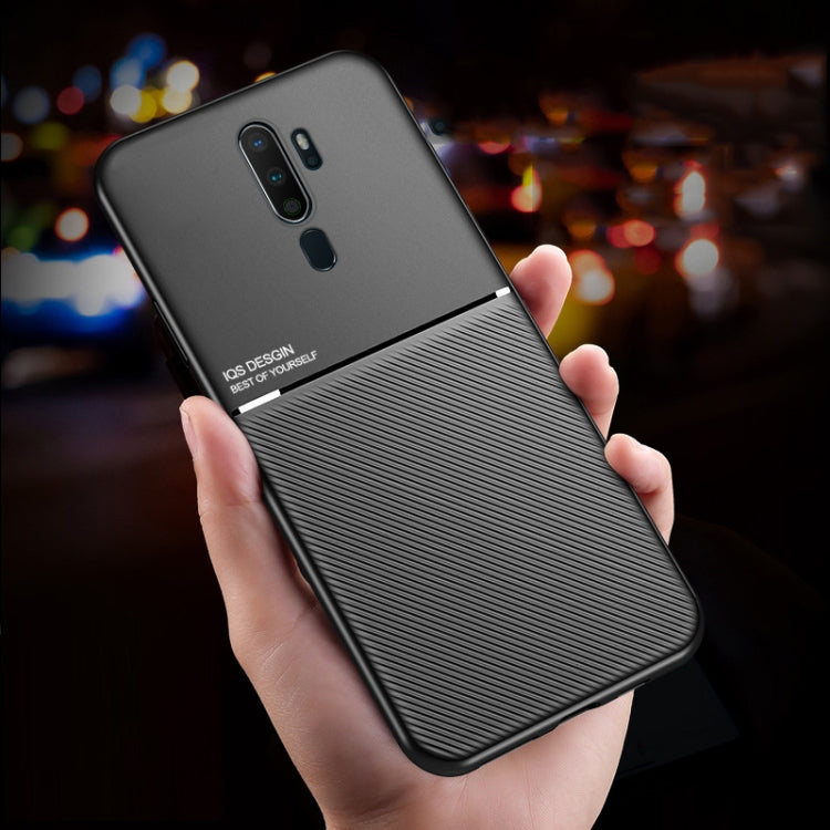For OPPO A11x Classic Tilt Strip Grain Magnetic Shockproof PC + TPU Case