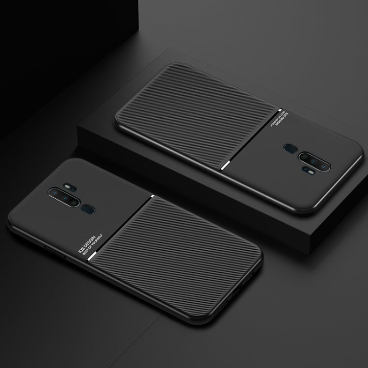 For OPPO A11x Classic Tilt Strip Grain Magnetic Shockproof PC + TPU Case