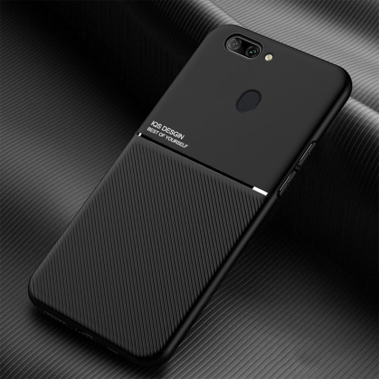 For OPPO R11s Classic Tilt Strip Grain Magnetic Shockproof PC + TPU Case