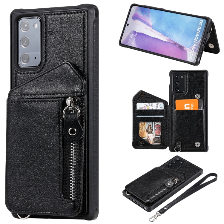 For Samsung Galaxy Note20 Zipper Double Buckle Shockproof Protective Case with Stand & Photo Holder & Wallet Function