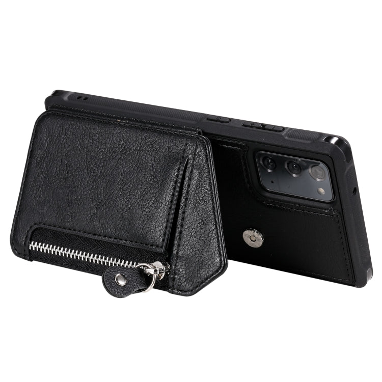 For Samsung Galaxy Note20 Zipper Double Buckle Shockproof Protective Case with Stand & Photo Holder & Wallet Function