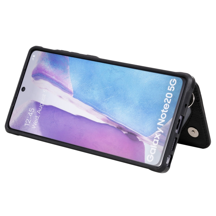 For Samsung Galaxy Note20 Zipper Double Buckle Shockproof Protective Case with Stand & Photo Holder & Wallet Function