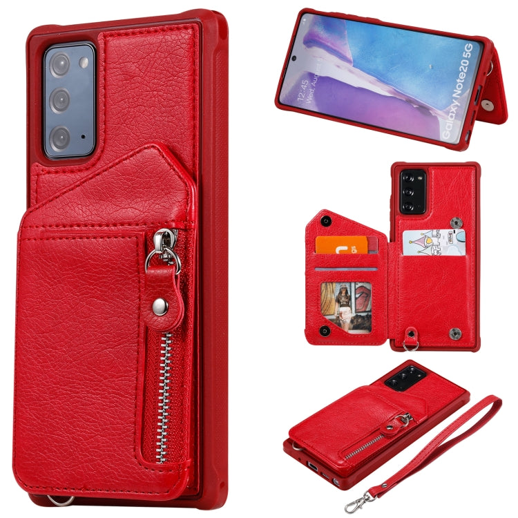 For Samsung Galaxy Note20 Zipper Double Buckle Shockproof Protective Case with Stand & Photo Holder & Wallet Function