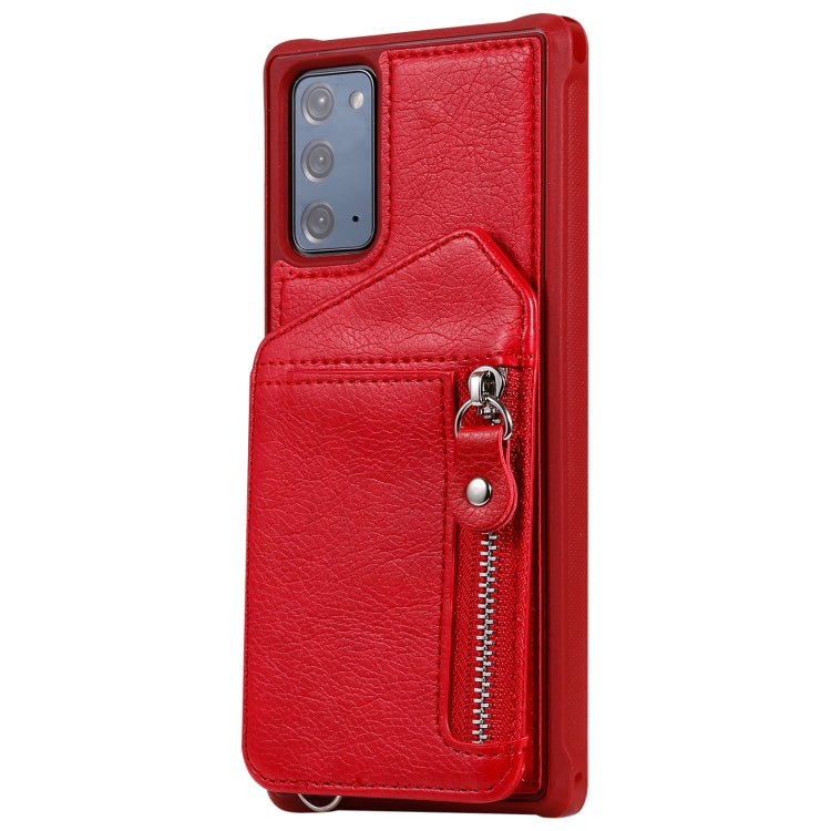 For Samsung Galaxy Note20 Zipper Double Buckle Shockproof Protective Case with Stand & Photo Holder & Wallet Function