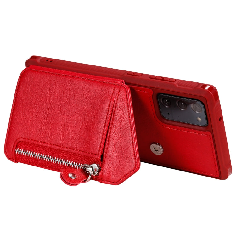For Samsung Galaxy Note20 Zipper Double Buckle Shockproof Protective Case with Stand & Photo Holder & Wallet Function