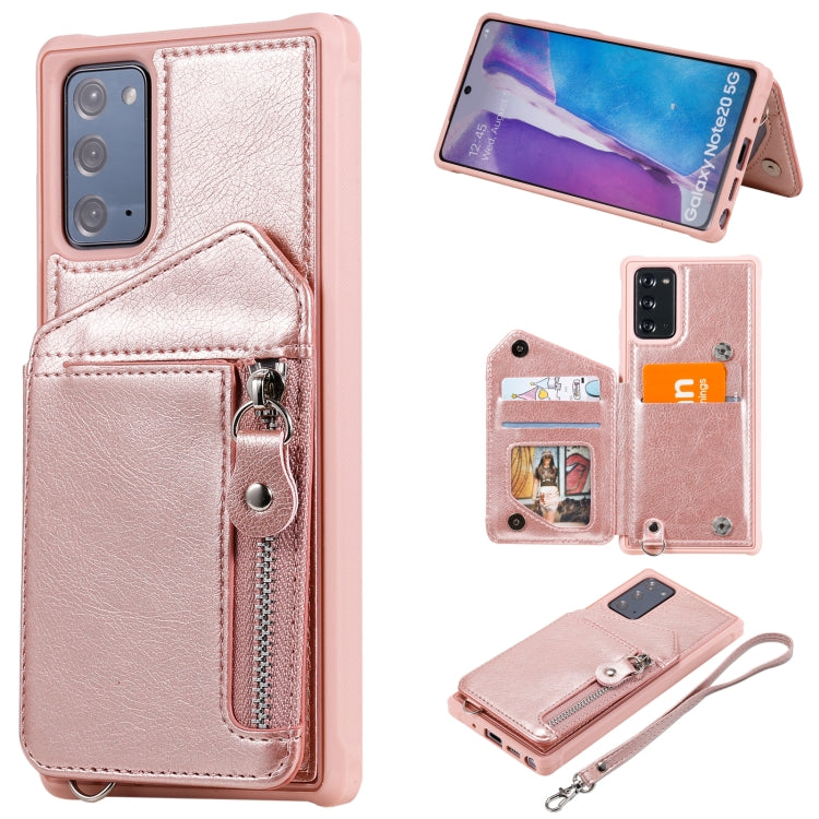For Samsung Galaxy Note20 Zipper Double Buckle Shockproof Protective Case with Stand & Photo Holder & Wallet Function
