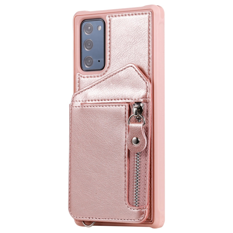 For Samsung Galaxy Note20 Zipper Double Buckle Shockproof Protective Case with Stand & Photo Holder & Wallet Function