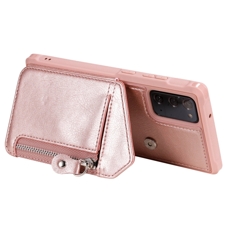 For Samsung Galaxy Note20 Zipper Double Buckle Shockproof Protective Case with Stand & Photo Holder & Wallet Function