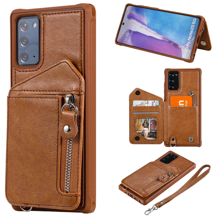 For Samsung Galaxy Note20 Zipper Double Buckle Shockproof Protective Case with Stand & Photo Holder & Wallet Function