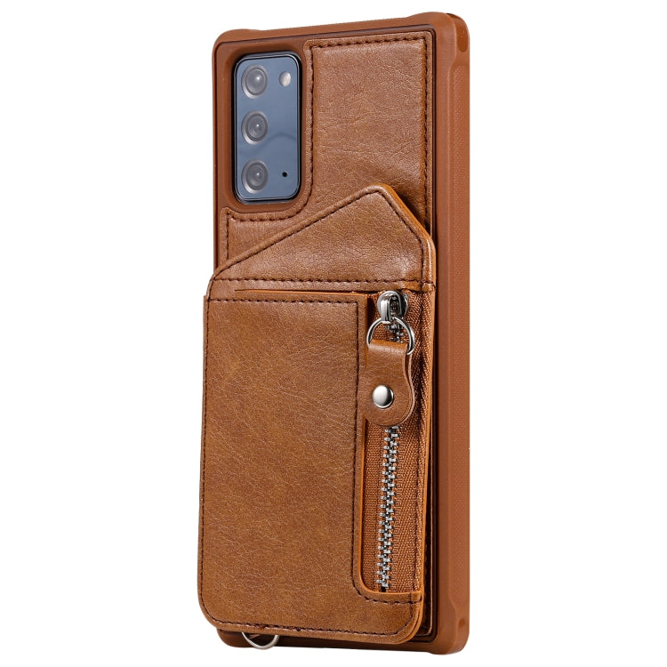 For Samsung Galaxy Note20 Zipper Double Buckle Shockproof Protective Case with Stand & Photo Holder & Wallet Function