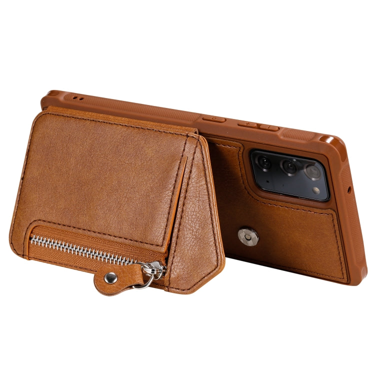 For Samsung Galaxy Note20 Zipper Double Buckle Shockproof Protective Case with Stand & Photo Holder & Wallet Function