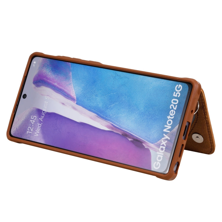 For Samsung Galaxy Note20 Zipper Double Buckle Shockproof Protective Case with Stand & Photo Holder & Wallet Function