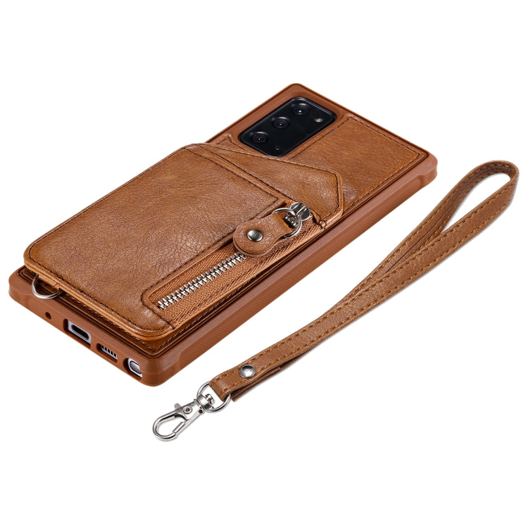 For Samsung Galaxy Note20 Zipper Double Buckle Shockproof Protective Case with Stand & Photo Holder & Wallet Function