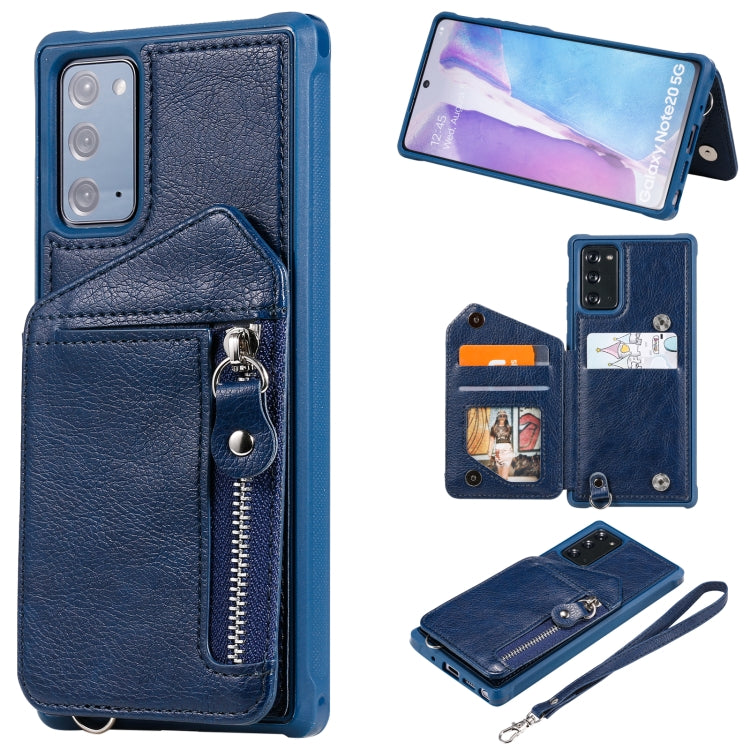 For Samsung Galaxy Note20 Zipper Double Buckle Shockproof Protective Case with Stand & Photo Holder & Wallet Function